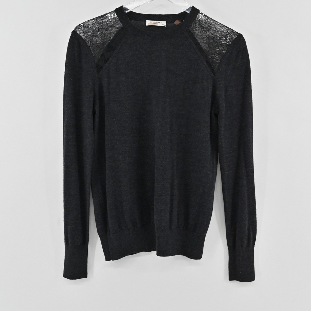 Equipment Femme Wool Sweater Womens Size S Charcoal Grey Lace Shoulder Q819-S011